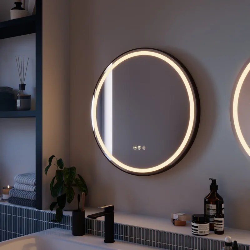 Specchio Remix con illuminazione integrata bagno tondo SENSEA L 60 x H 60 x P 3 cm grigio