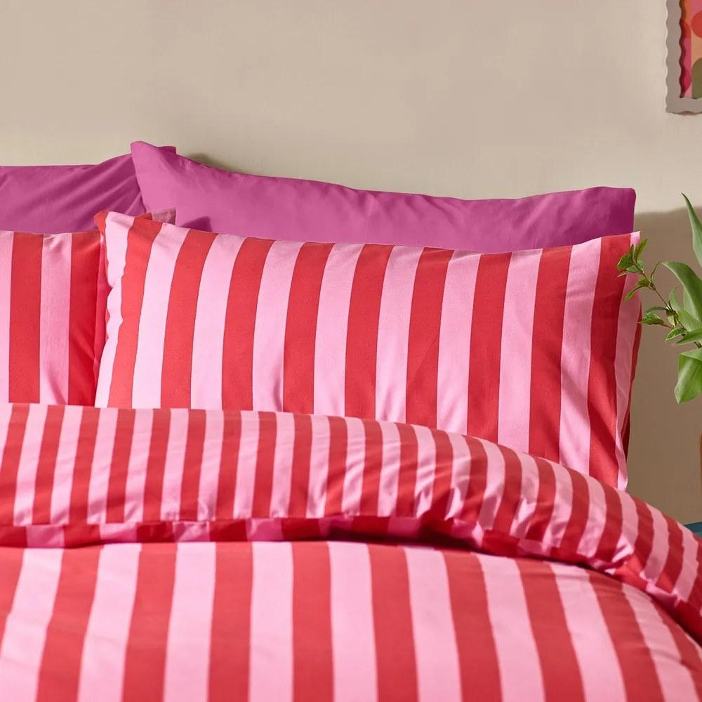 Set copripiumino e federa rosso/rosa per letto singolo 135x200 cm Stripe Tease – Sassy B