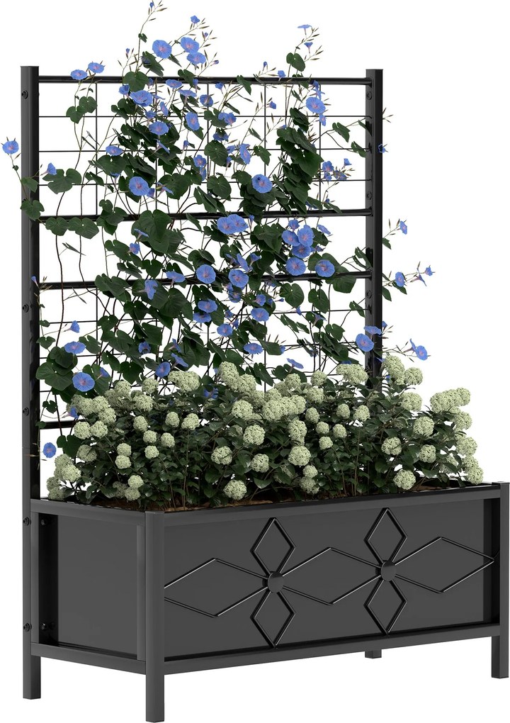 Fioriera Rettangolare con Traliccio per Piante Rampicanti 90x40x120 cm in Acciaio Zincato Nero...