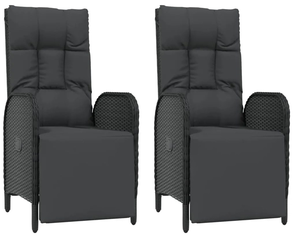 Set da pranzo da giardino 9 pz con cuscini nero in polyrattan