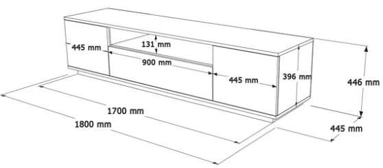 Mobile TV Da Terra 180x45x45 Bianco E Rovere Effetto Legno Frame