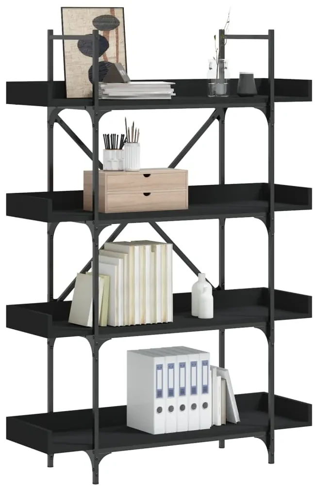 Libreria a 4 ripiani nera 100x33x145,5 cm in legno multistrato