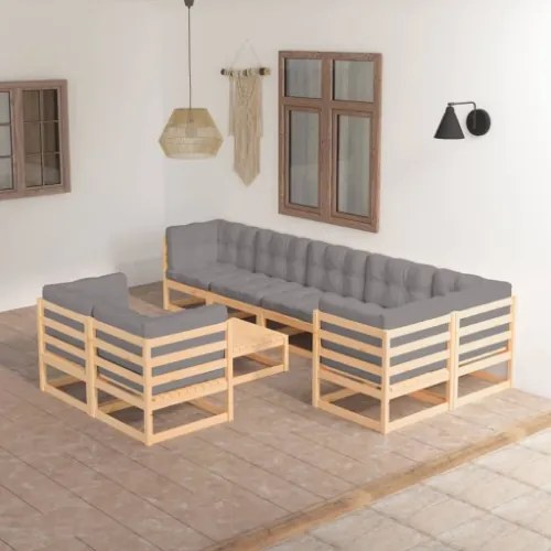 Set Divani da Giardino 9 pz con Cuscini Legno Massello di Pino