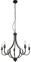 Lampadario Industrial-Nordico Loggia Acciaio Nero 5 Luci E14