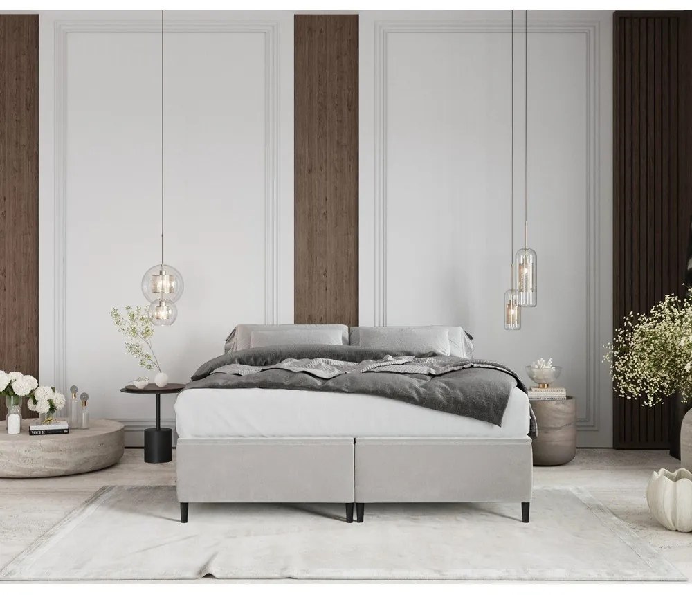 Letto matrimoniale imbottito grigio chiaro con contenitore 140x200 cm Tate - Maison de Rêve