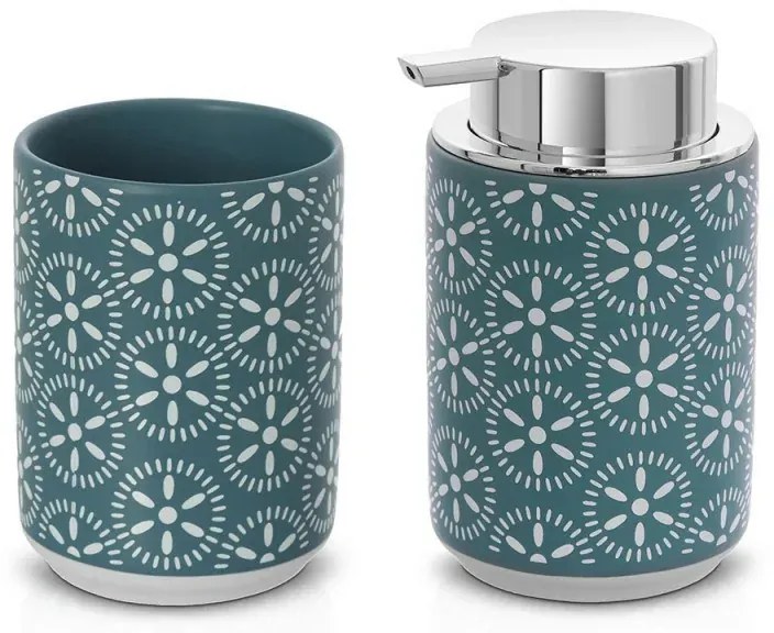 Set accessori bagno da appoggio 2 pezzi in ceramica turchese cobalto Circus