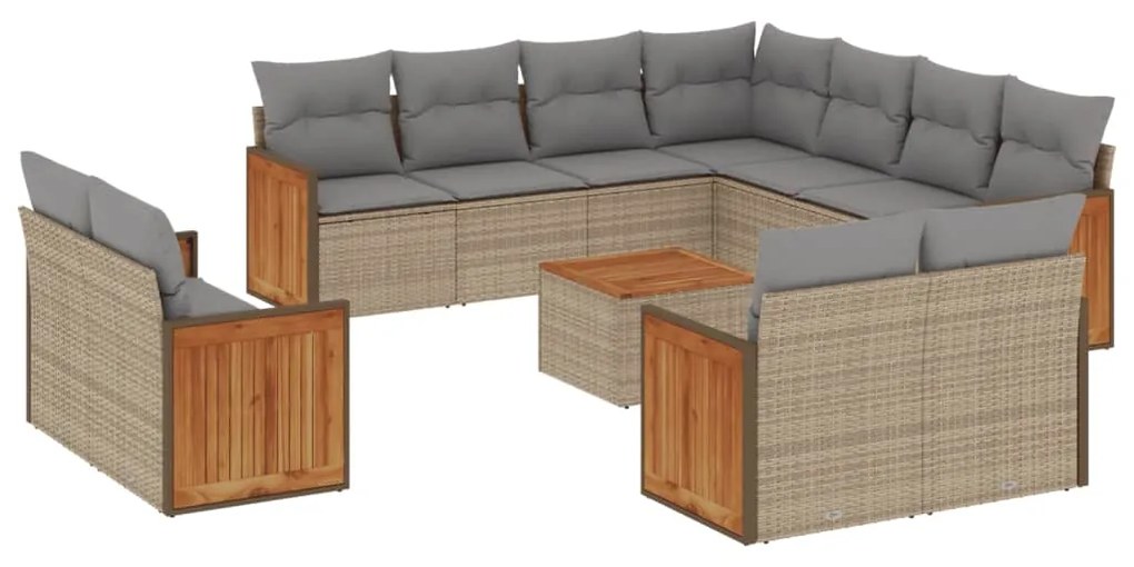 Set Divani da Giardino 12 pz con Cuscini Beige in Polyrattan