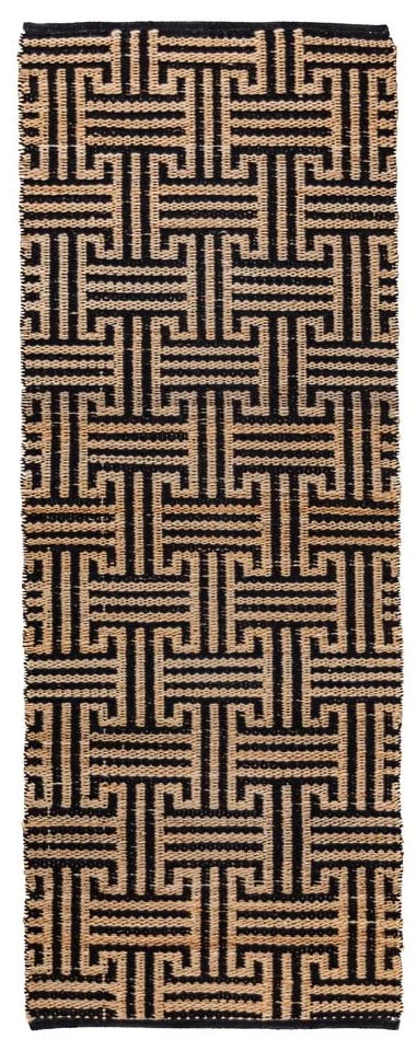 Passatoia nera/di colore naturale in misto iuta tessuta a mano 80x230 cm Meander Jute – Flair Rugs