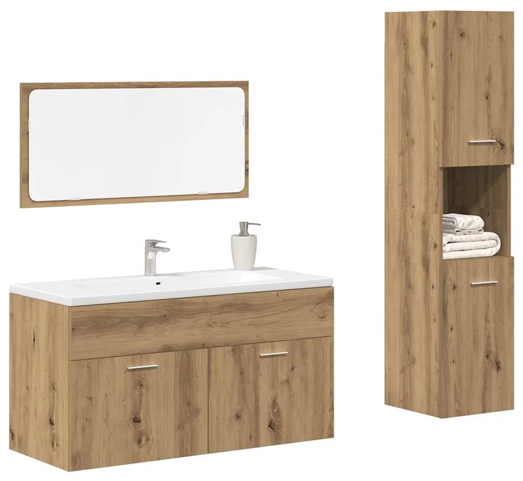 Set Mobili Da Bagno 3 Pz Rovere Artigianale Legno Multistrato /
