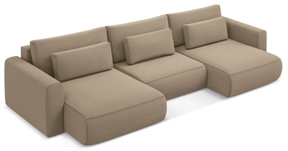 Divano angolare marrone chiaro allungabile/con contenitore (a U) con rivestimento in velluto Kapua – Makamii