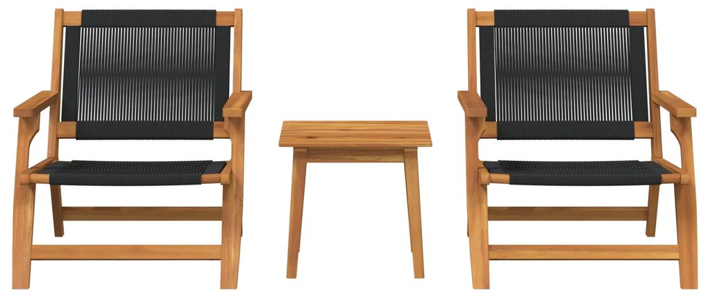 Set di sedie da giardino con tavolo, 3 pezzi, nero, legno massello di acacia