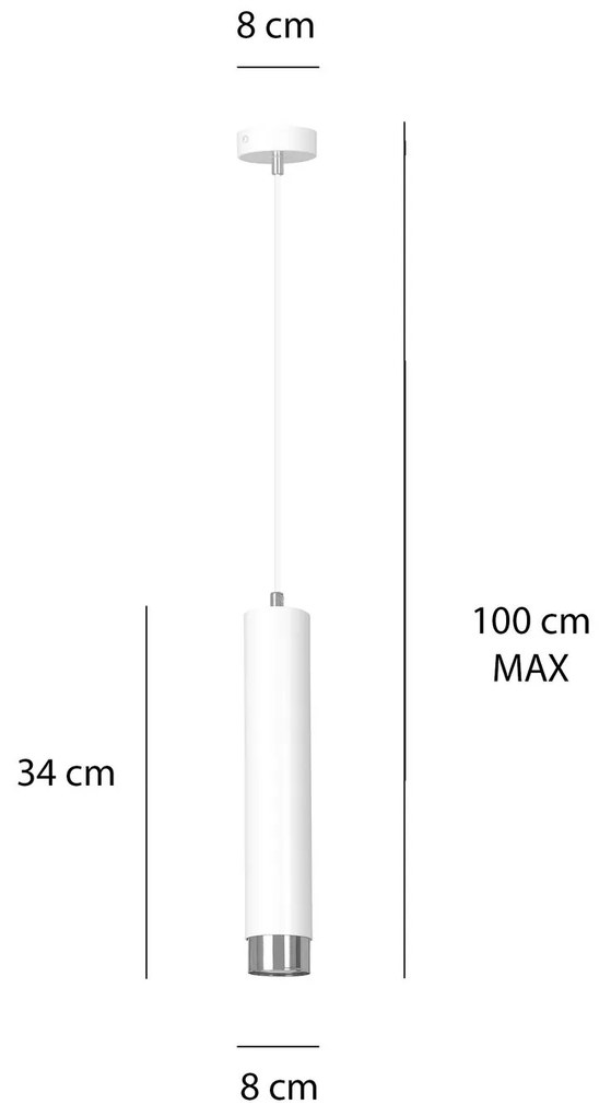 Sospensione 1 Luce Kibo In Acciaio Bianco Con Tubolare In Bianco E Cromo