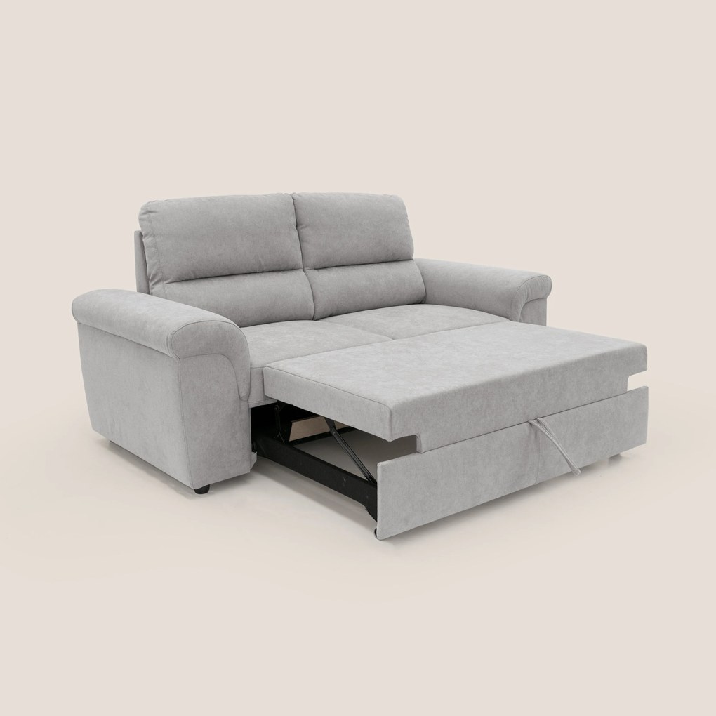 Minerva divano con pouf estraibile poggiapiedi in tessuto morbido impermeabile T02 grigio chiaro