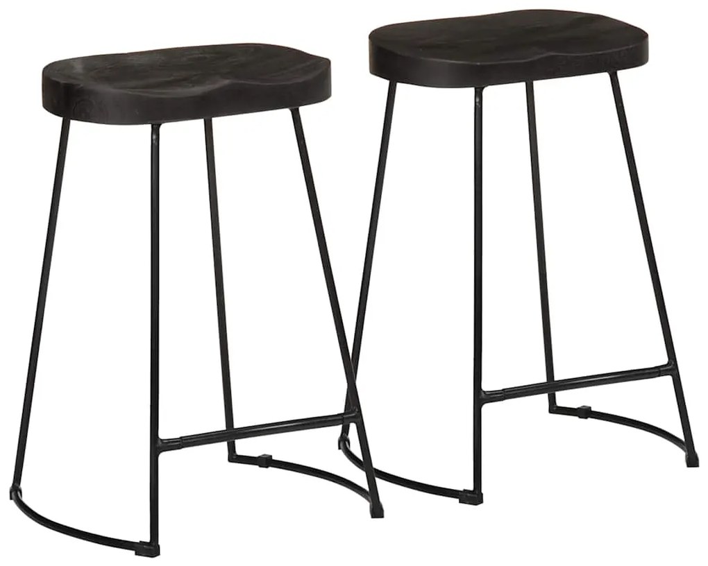 Sgabelli Da Bar 2 Pz Neri 45x40x62 Cm Legno Massello Di Mango /