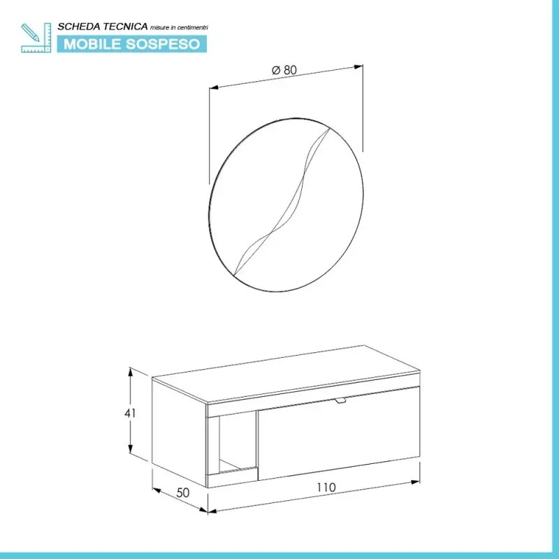 Mobile bagno portalavabo sospeso 110 cm rovere miele con specchio Maya