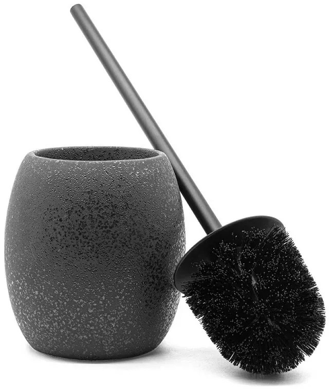 Portascopino in ceramica nero con manico in acciaio nero effetto glitter