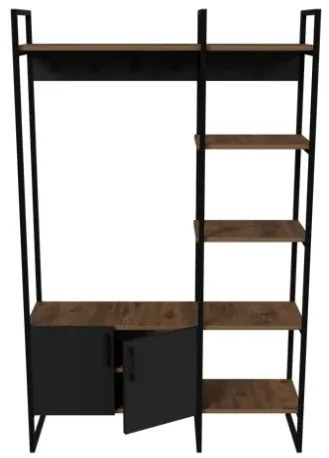 Mobile Ingresso Industrial 120x34x180 Con Scarpiera Appendiabiti E Ripiani Yago Antracite E Rovere