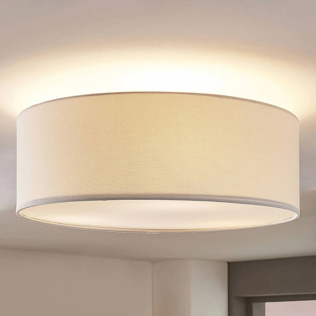 Plafoniera soffitto Mariat Lindby, dimmerabile, Bianco / Opale, Soggiorno / Sala da pranzo, Tessuto / Stoffa / Seta, Moderno, Plafoniera