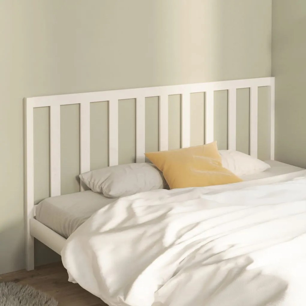 Testiera Per Letto Bianca 206x4x100 Cm Legno Massello Di Pino /