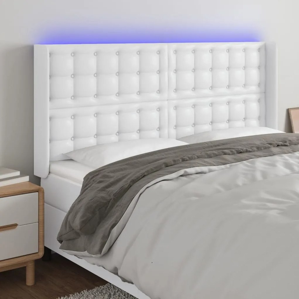 Testiera Ad Orecchio Bianco 183x16x118/128 Cm İn Similpelle /