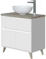 Mobile sottolavabo Dalibon, Mobiletto per bagno a 2 ante e 1 cassetto, Armadietto da terra, lavabo non incluso, 78,5x46h80 cm, Bianco lucido e Olmo