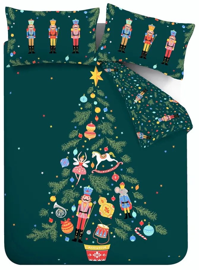 Biancheria da letto matrimoniale verde scuro 200x200 cm Nutcracker - Catherine Lansfield