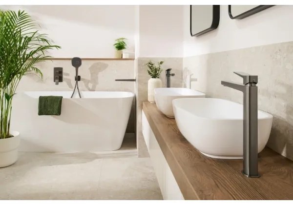 KFA Armatura 4522-712-61 - Miscelatore per lavabo + piletta di scarico MALAGA 30,3 cm, grigio metallico