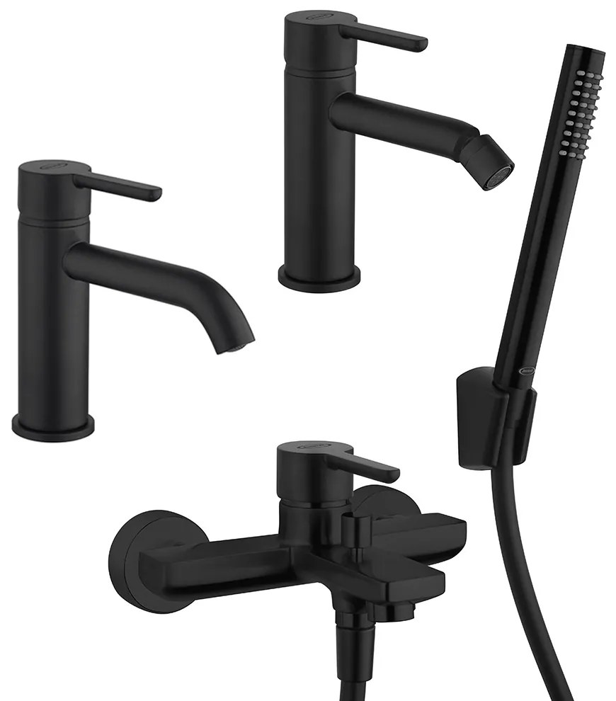 Miscelatori lavabo + bidet + gruppo vasca Jacuzzi   rubinetteria Sunset nero per piletta click clack