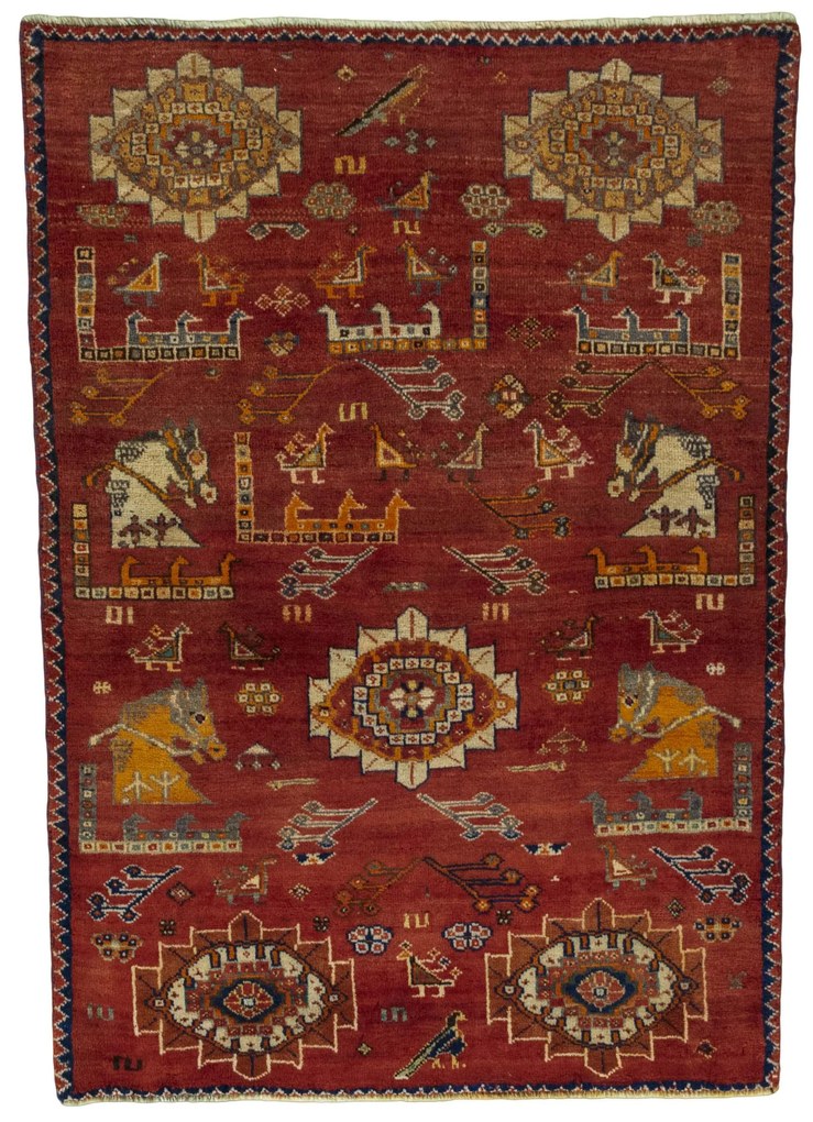 Gabbeh Tappeto 150 x 110 Rosso (Iran) Annodato A Mano
