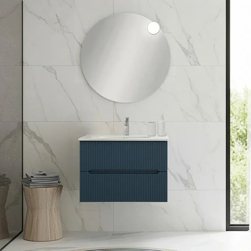 Mobile bagno sospeso 70 cm blu petrolio cannettato con specchio Bali
