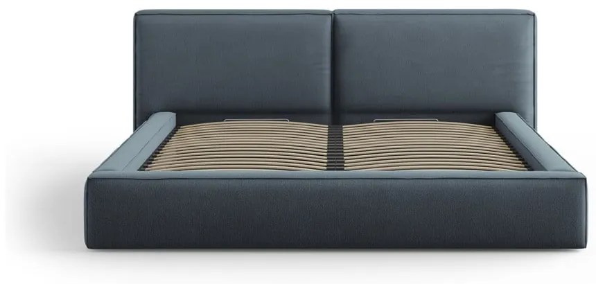 Letto matrimoniale imbottito blu scuro con contenitore e rete inclusi 140x200 cm Arendal - Cosmopolitan Design