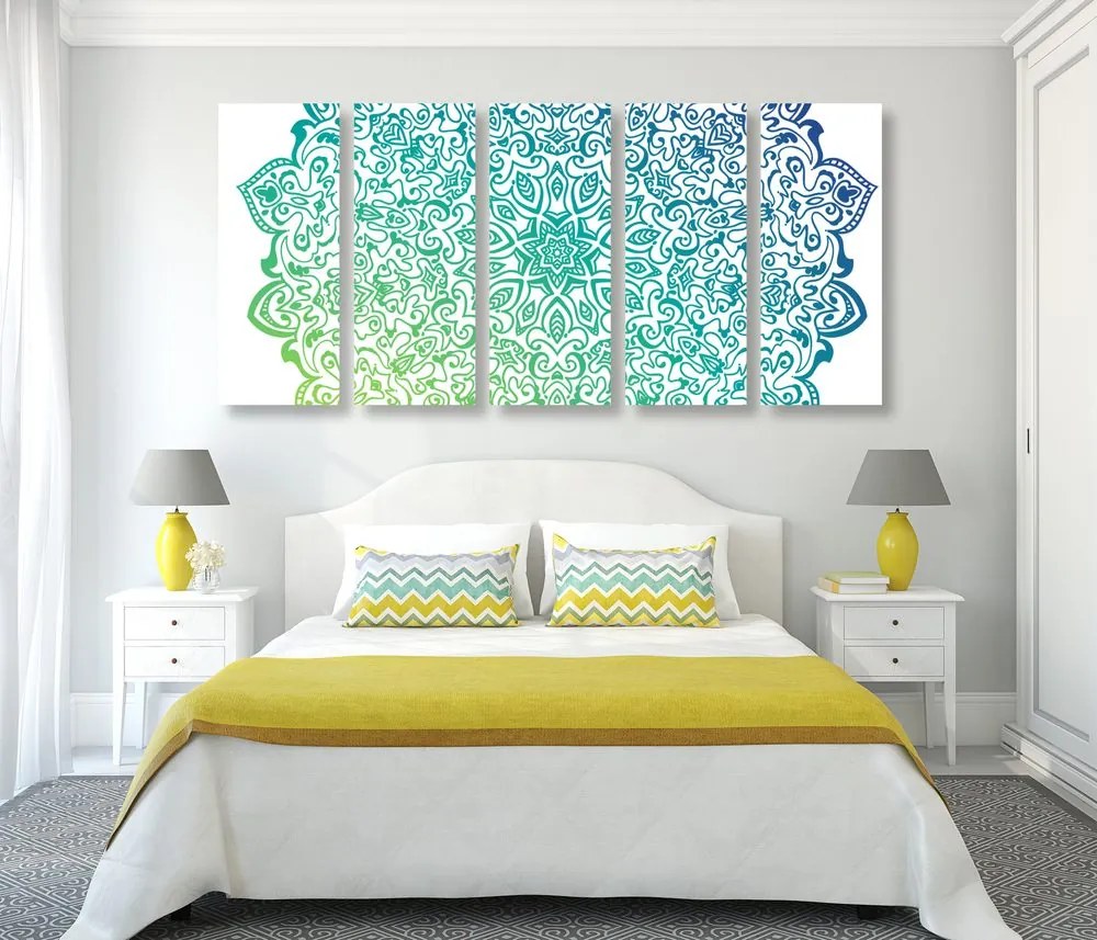 Quadri 5 pezzi – Mandala verde blu