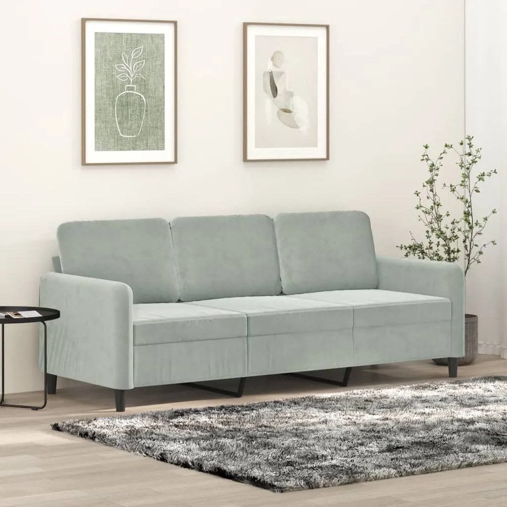 Divano A 3 Posti Grigio Chiaro 180 Cm İn Velluto /