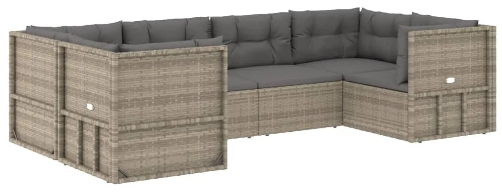 Set divani da giardino 6 pz con cuscini in polyrattan grigio