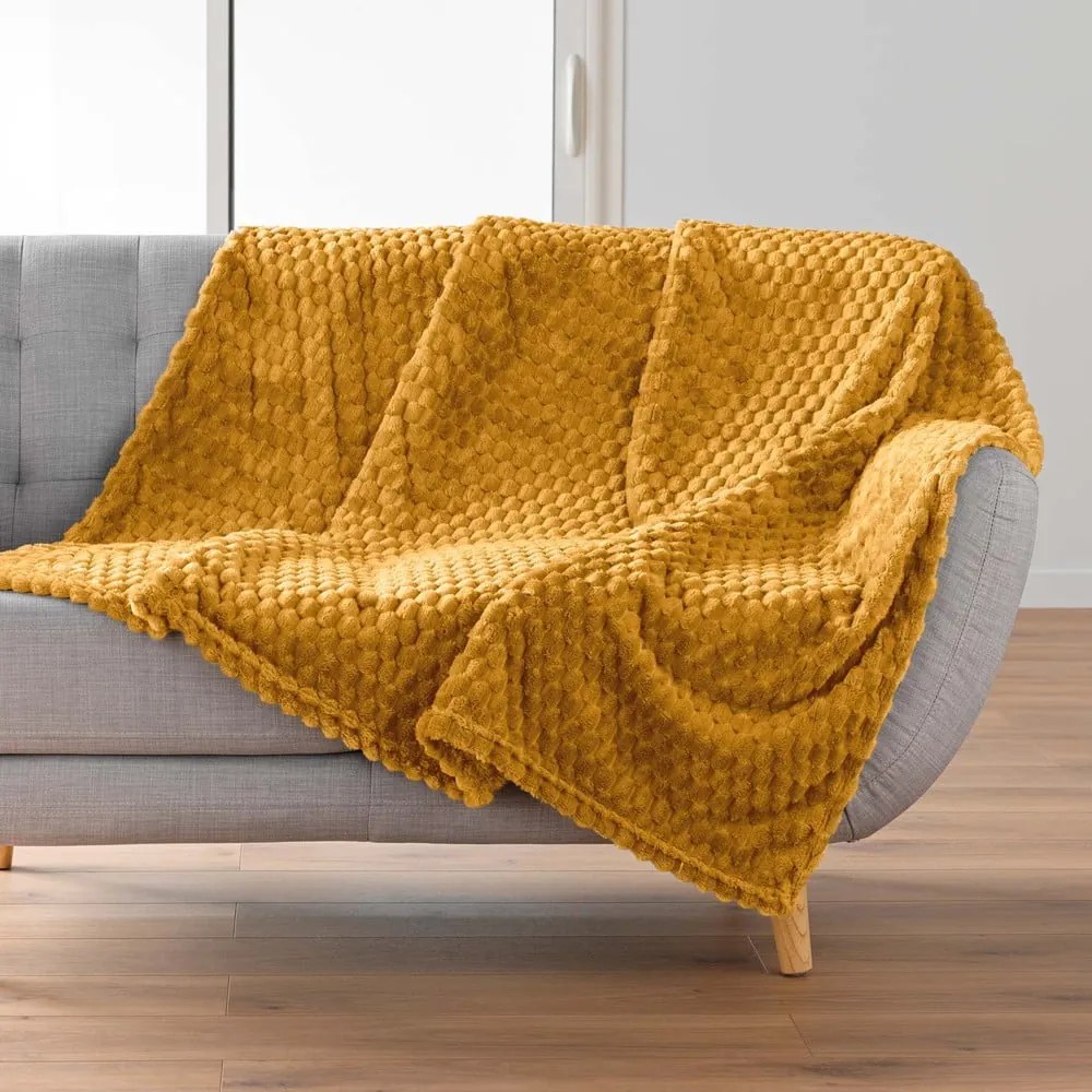 Coperta giallo ocra in microflanella 125x150 cm Mini Frosty – douceur d'intérieur