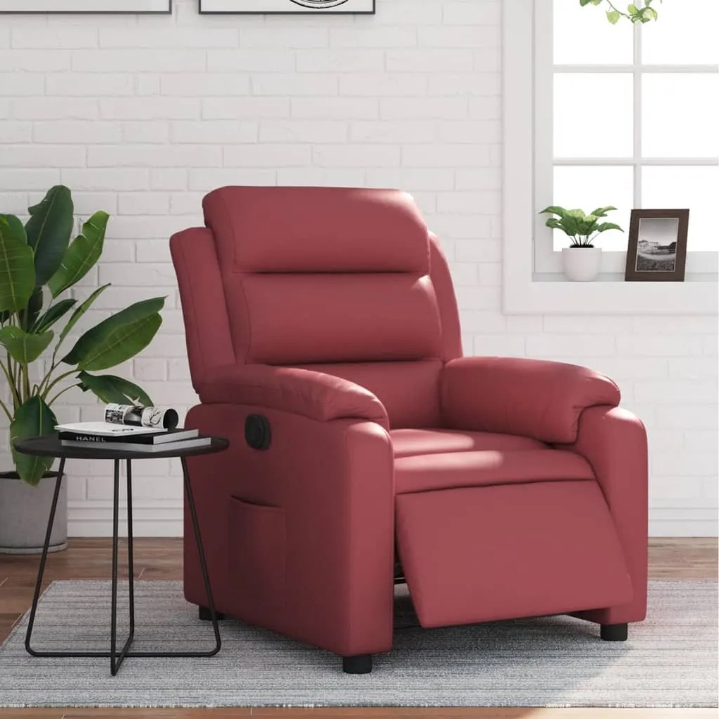 Poltrona Reclinabile Elettrica Rosso Vino İn Similpelle /