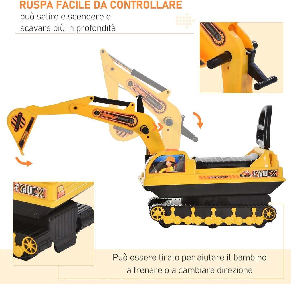 Escavatore Ruspa Cavalcabile per Bambini Giallo e Nero...