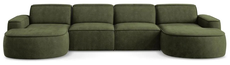 Divano angolare verde (a U) con rivestimento in ciniglia Omao – Makamii