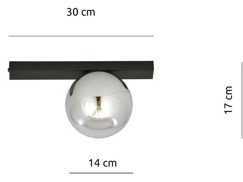 Plafoniera Moderna 1 Luce Giapeto Barra In Acciaio Nero E Sfera Di Vetro Fumè