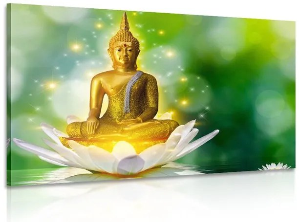 Quadro su tela – Buddha dorato su fiore di loto