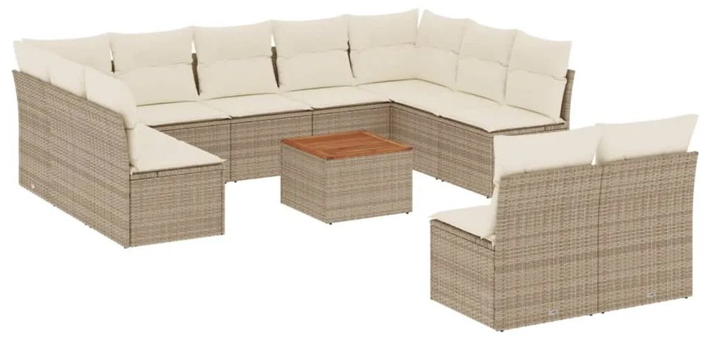 Set divani da giardino 12 pz con cuscini beige in polyrattan