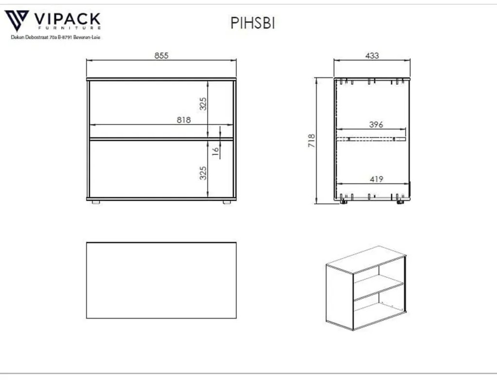 Vipack libreria pino 2 ripiani bianca in legno