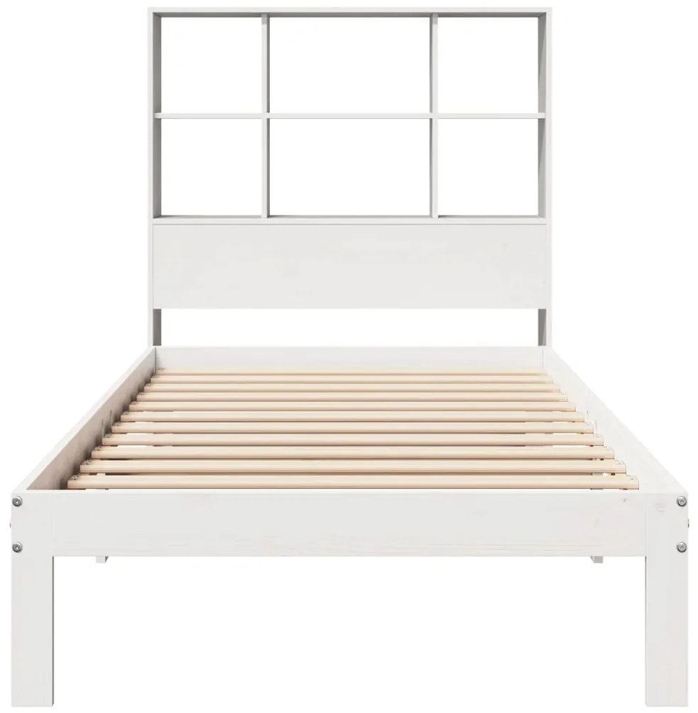 Letto libreria senza materasso bianco 90x190 cm massello pino