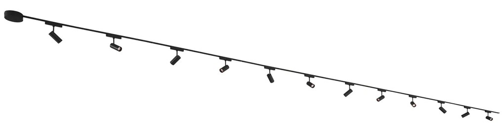 Sistema di illuminazione su binario moderno con 12 faretti neri monofase 600 cm - Magnetic Gert