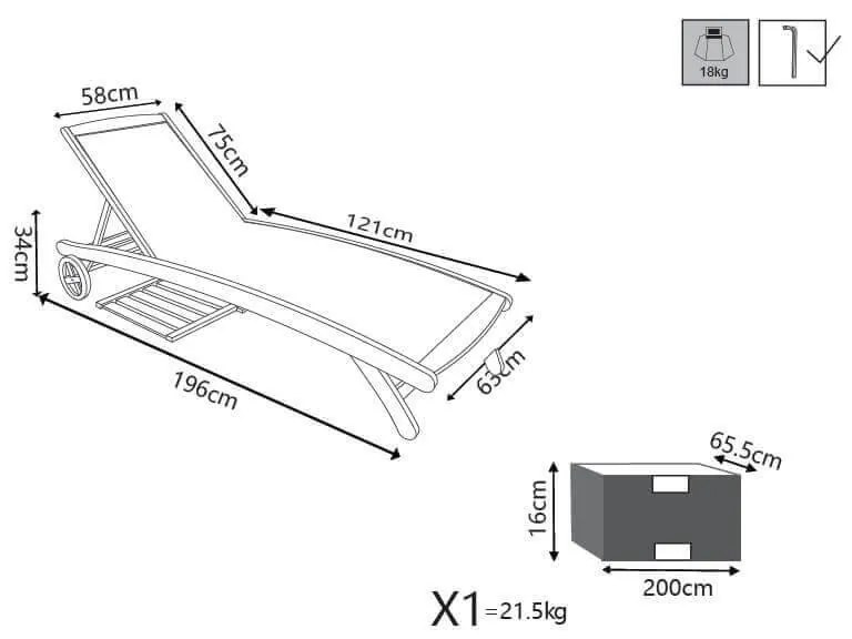 FRAGUM - lettino prendisole in legno massiccio di acacia e textilene con ruote