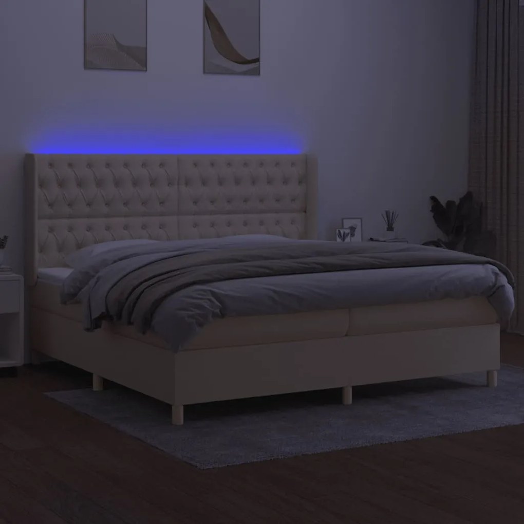 Letto a molle materasso e led bianco 200x200cm in tessuto