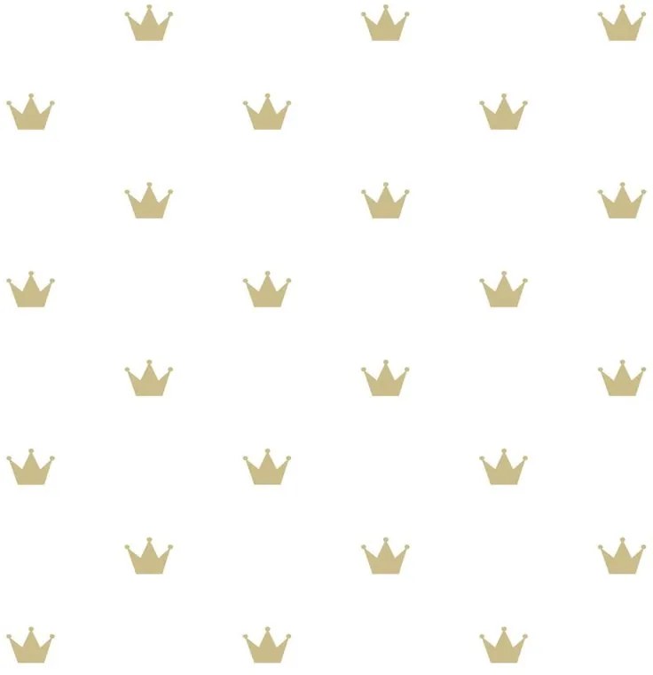 Carta da parati Coroncine oro e bianco, 53 cm x 10.05 m