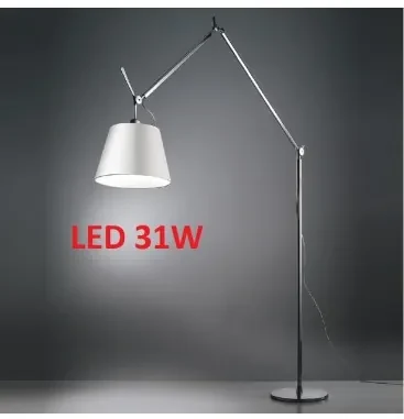 Artemide Tolomeo Mega terra LED 3000 K, con asta e base, colore alluminio, diffusore in pergamena da 32 cm,