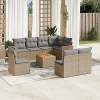 Set Divano da Giardino 9 pz con Cuscini Beige in Polyrattan 3224162