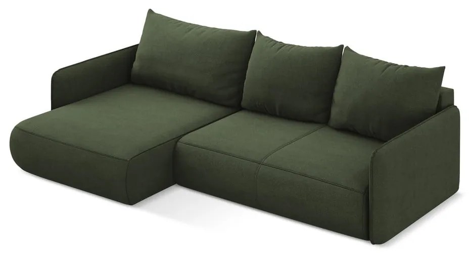 Divano angolare verde allungabile/con contenitore (con penisola a sinistra) Nanea – Makamii